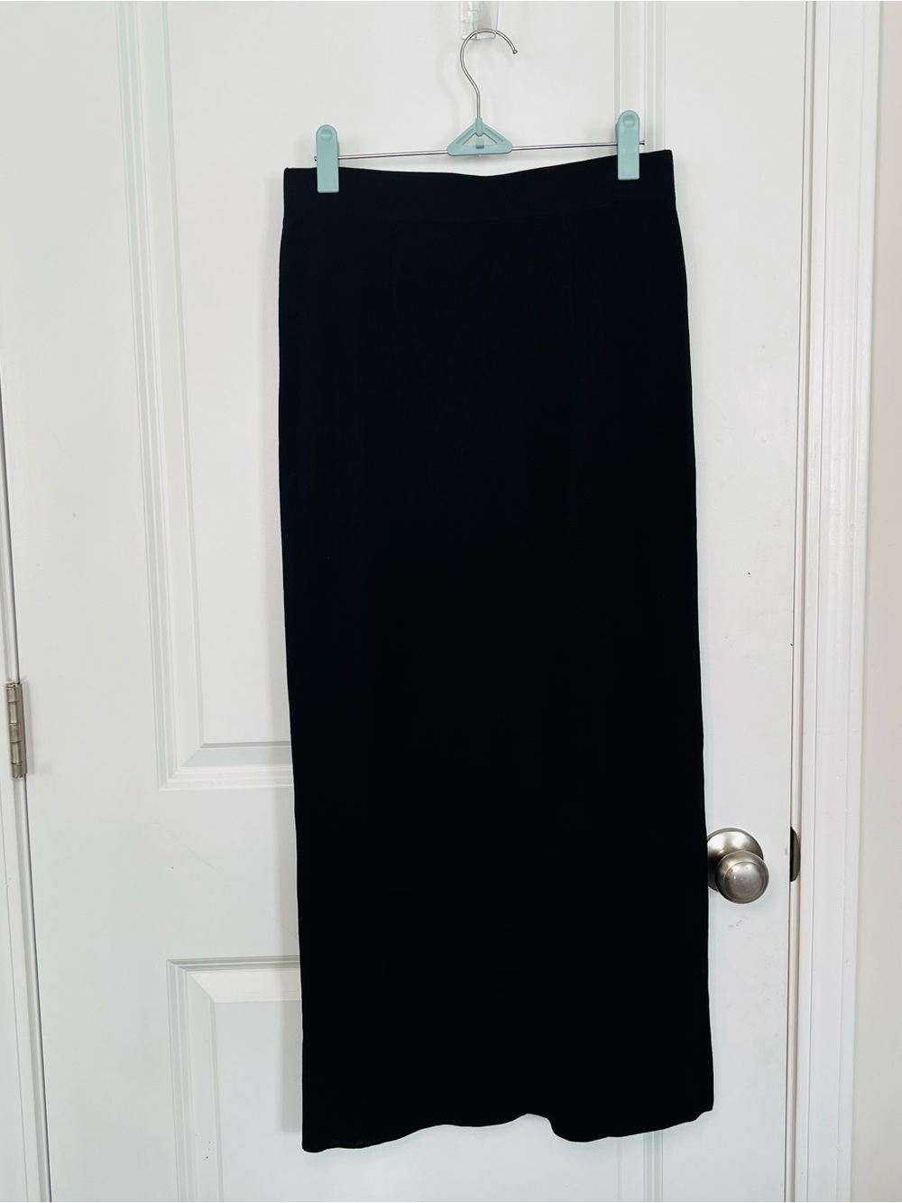 Misook Black Long Straight Pull On Elastic Waist Skirt Side Slit Sz XS Career